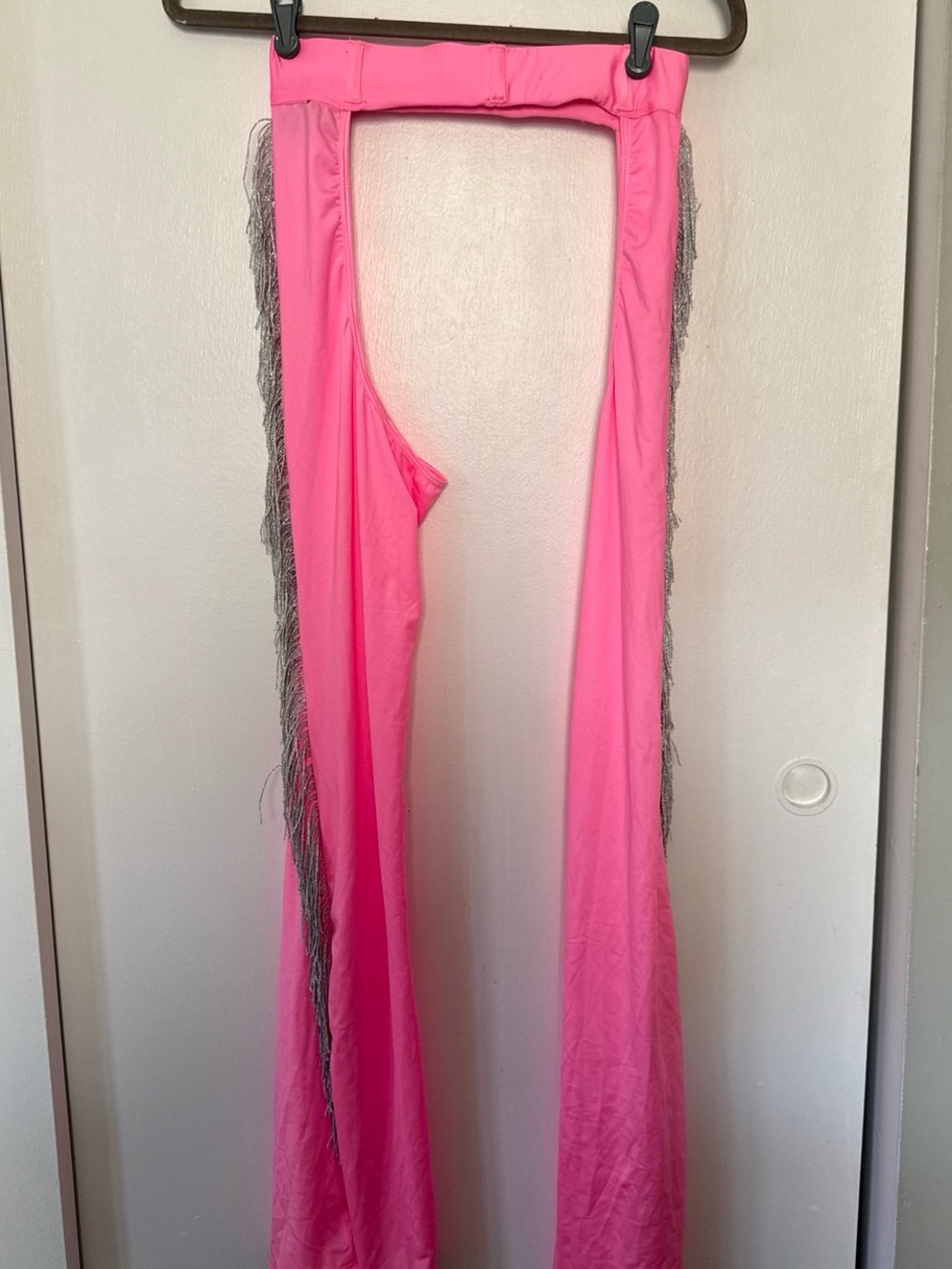 Dolls Kill Hot Pink Fringe Chaps with Silver Trim